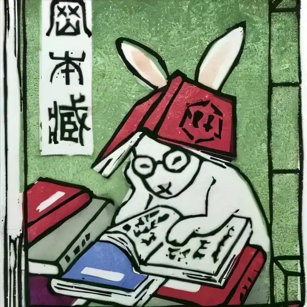 Estampa japonesa de un conejo leyendo